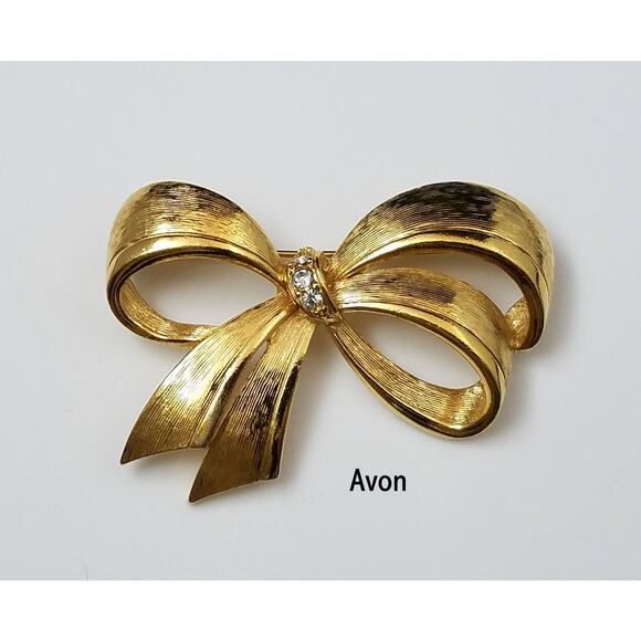 Avon Bow Brooch, Gold Plated, Clear Rhinestones, 1960s Jewelry - Picture 10 of 10